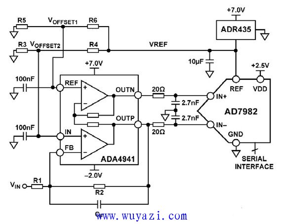 AD7982差分轉換單端信號電路圖