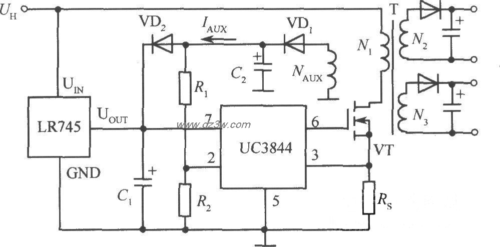 開關穩壓電源啟動電路集成芯4片LR745應用實例電路