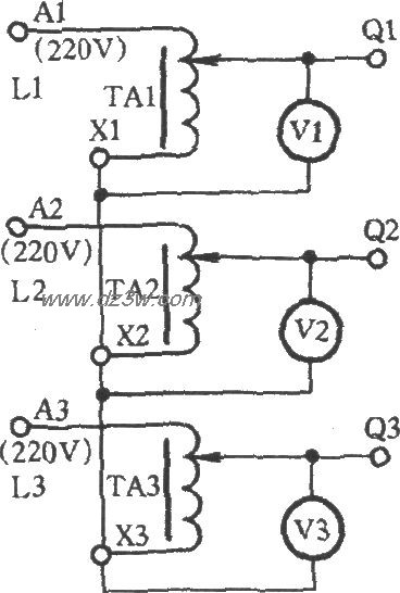 用三隻調壓器星形接線獲得0～433V電壓